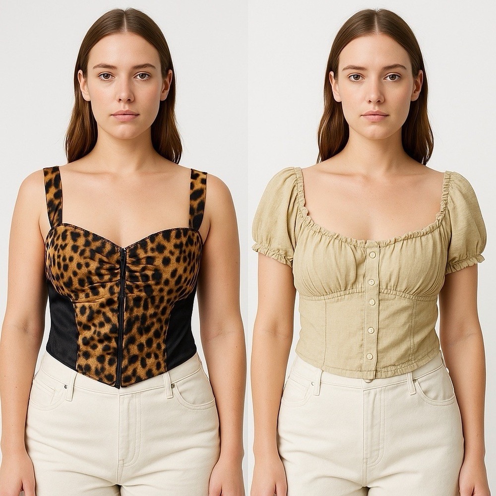 Forever 21 Lot of 2 Tops Women's Corset Style Leopard Beige Size L Y2K Boho
